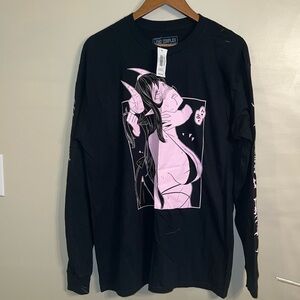 Spencer’s Lewd Complex Graphic T-Shirt Long-Sleeved Black Pink Size Large NWT